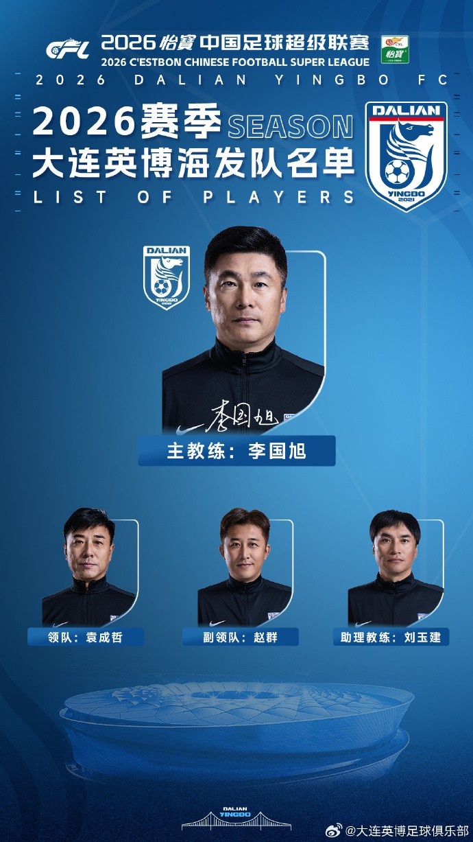 开云下载-大连英博新赛季名单：斯坦丘10号、毛伟杰22号、阿奇姆彭30号